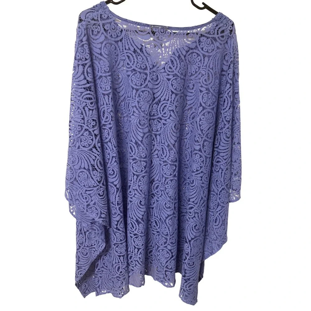 Catherines Periwinkle Blue Lace Kaftan Whimsigoth Boho Poncho Tunic Plus 4X-5X - Picture 5 of 6